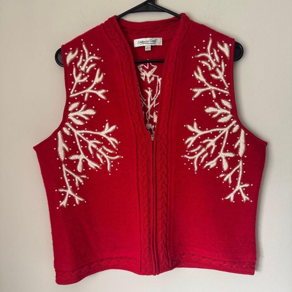 Vintage 100% Boiled Wool Red Embroidery Snowflake Vest Size L